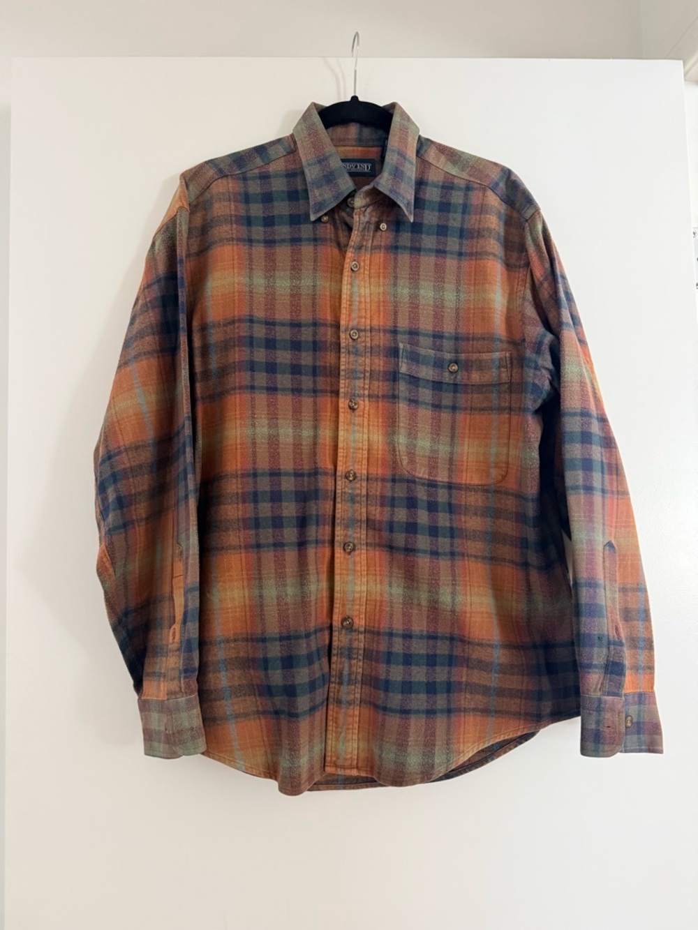 Vintage Plaid Button-Up Shirt - Orange & Green